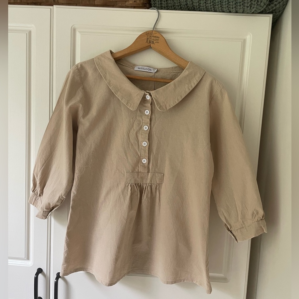 MISSLOOK Light Tan Linen Collared Shirt